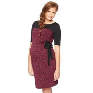Oh Baby Motherhood Maternity Womens Red Black 3/4 Sleeve Sheath Dress Sz M New